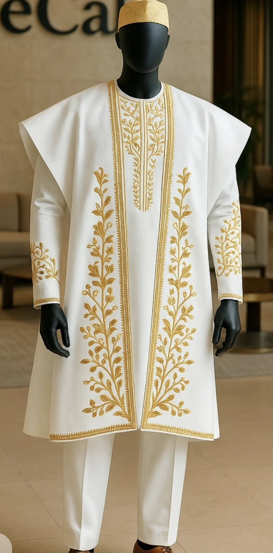 Danshiki4 White Sleeveless Overlay with Gold Vine Embroidery