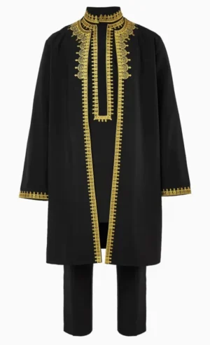 SNOD KIDS002 Kids' Black Agbada with Gold Scalloped Embroidery Trim