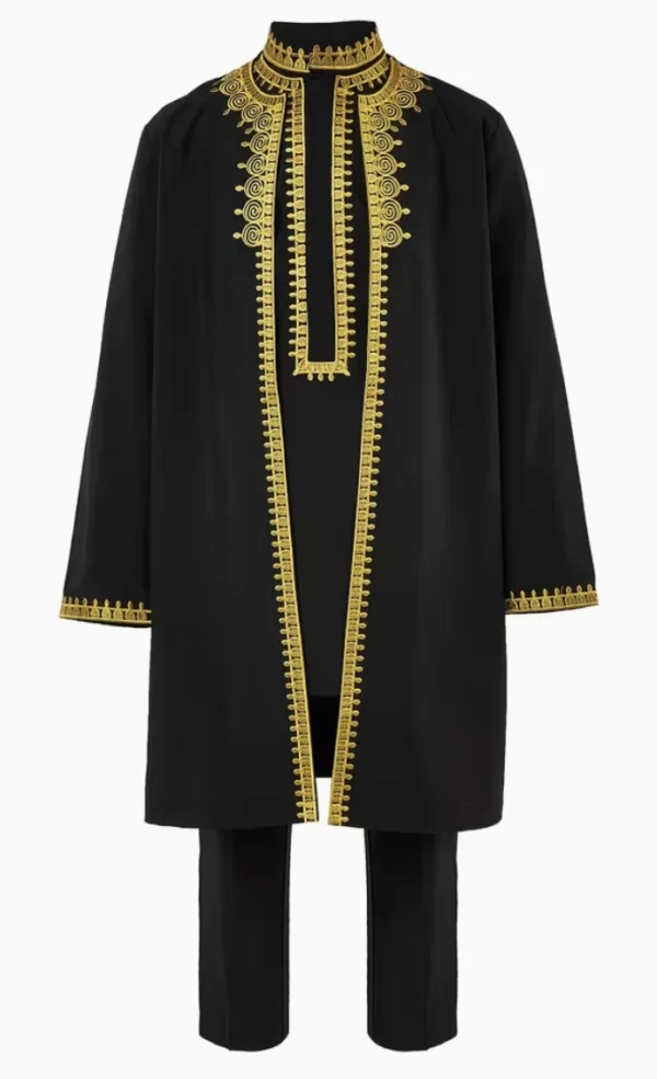 SNOD KIDS002 Kids' Black Agbada with Gold Scalloped Embroidery Trim