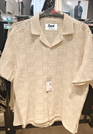 SNOD corparate shirt1 Cream Textured Resort Shirt