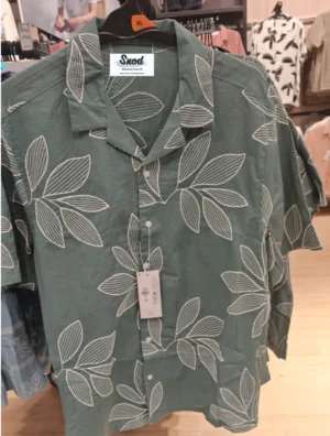 SNOD corparate shirt3 Green Leaf Print Resort Shirt