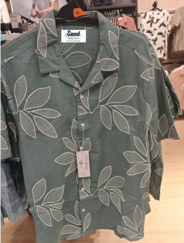 SNOD corparate shirt3 Green Leaf Print Resort Shirt