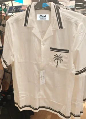 SNOD corparate shirt4 Cream Resort Shirt with Embroidered Palm Pocket