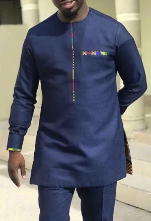 SNOD senator005 Navy Senator Top with Multicolour Striped Placket