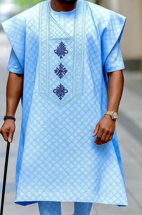 Snod_Danshiki_0001 Powder Blue Danshiki with Diamond Medallion Embroidery